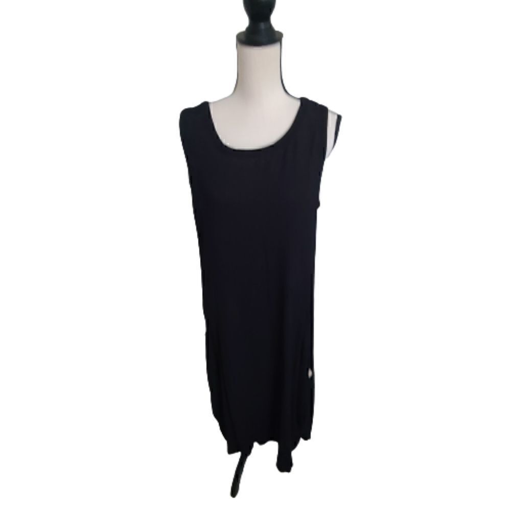 Vasna Women's Black Casual Midi Dress With Ruched Side Accent Size Medium